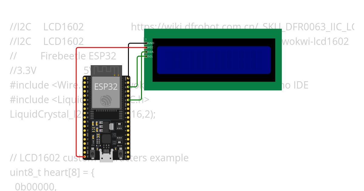 ESP32 I2C LCD1602 -custom-character simulation