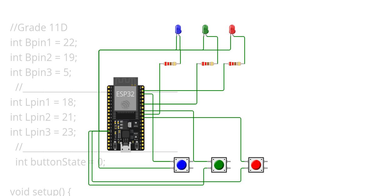 3LEDS & 3BUTTONS DISPLAY simulation