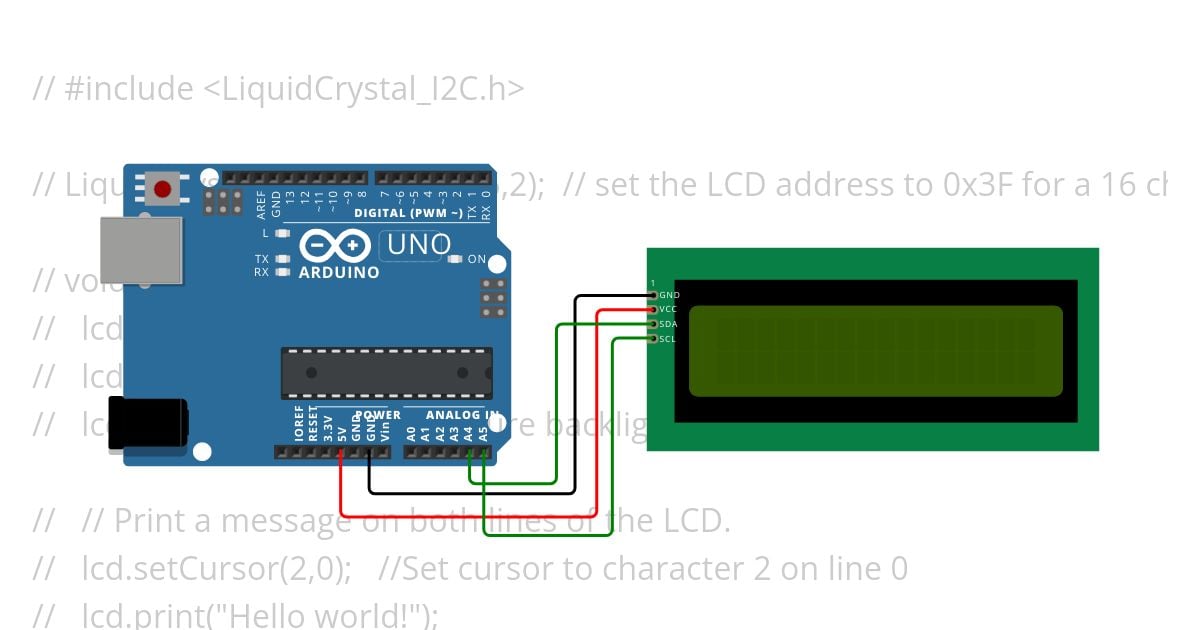 16*2 LCD I2C Testing simulation