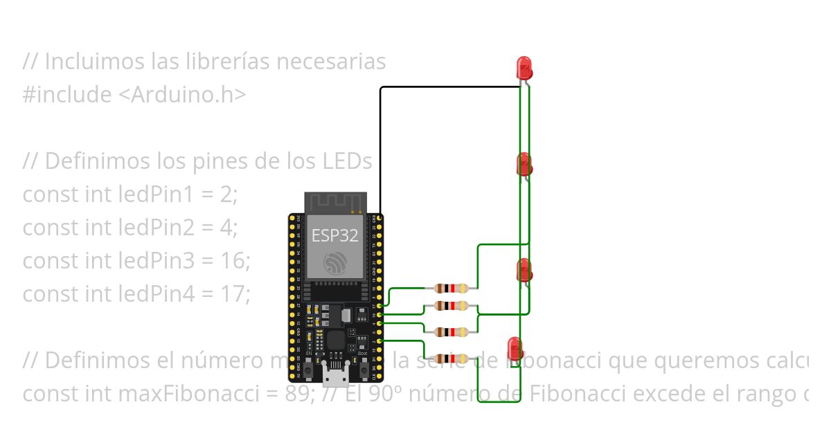 fibonacci con led arduino simulation