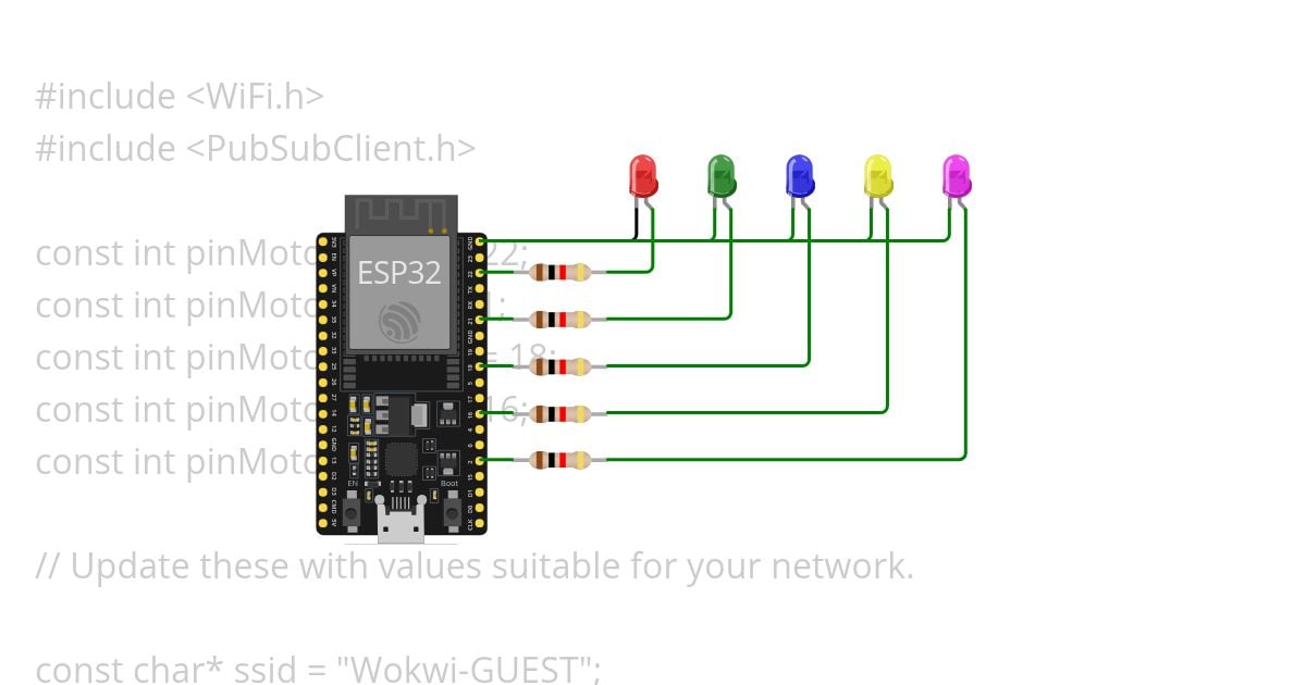 MQTT kode motor menyala, maju, mundur, kanan, dan kiri simulation