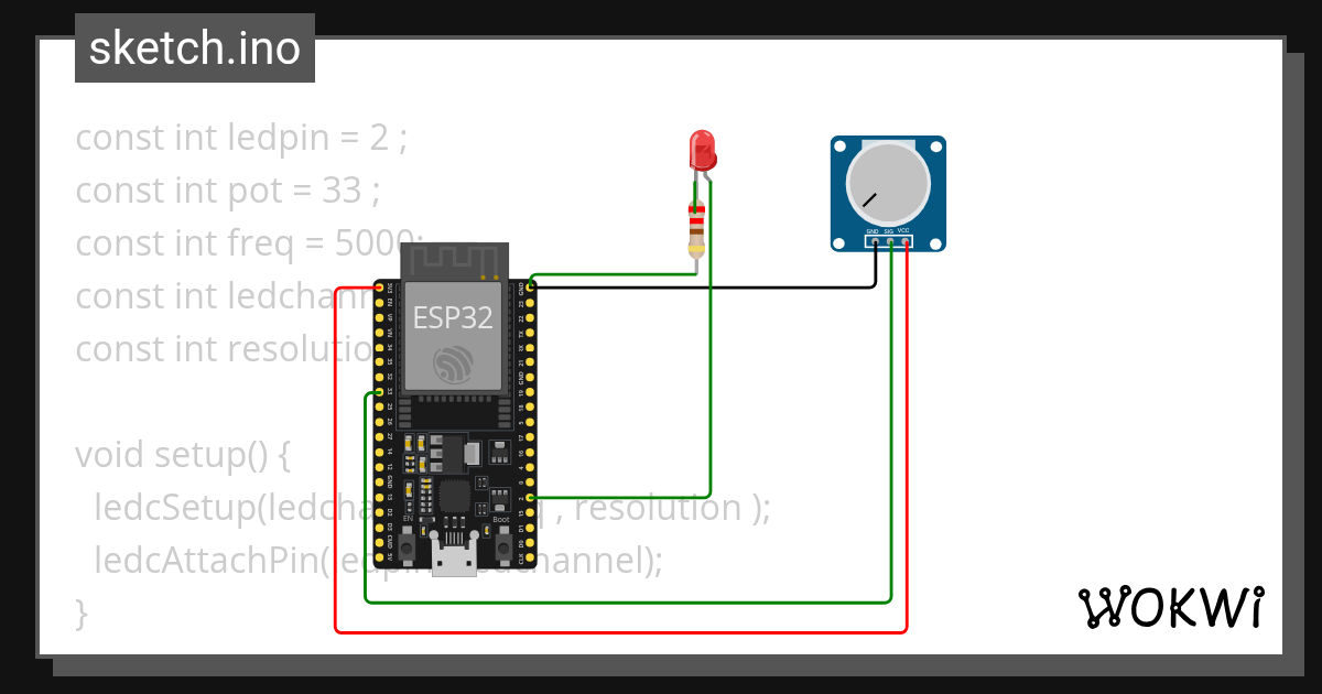 LED flickering circuit Wokwi ESP32, STM32, Arduino Simulator