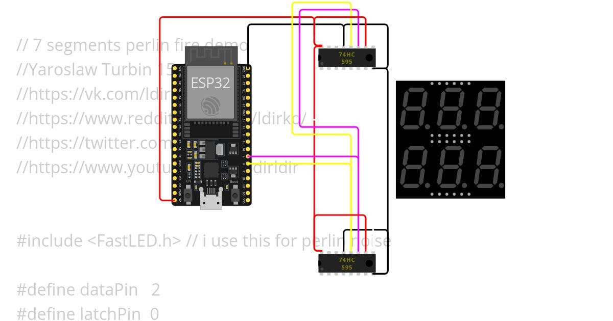 74HC595 7 segments perlin fire simulation
