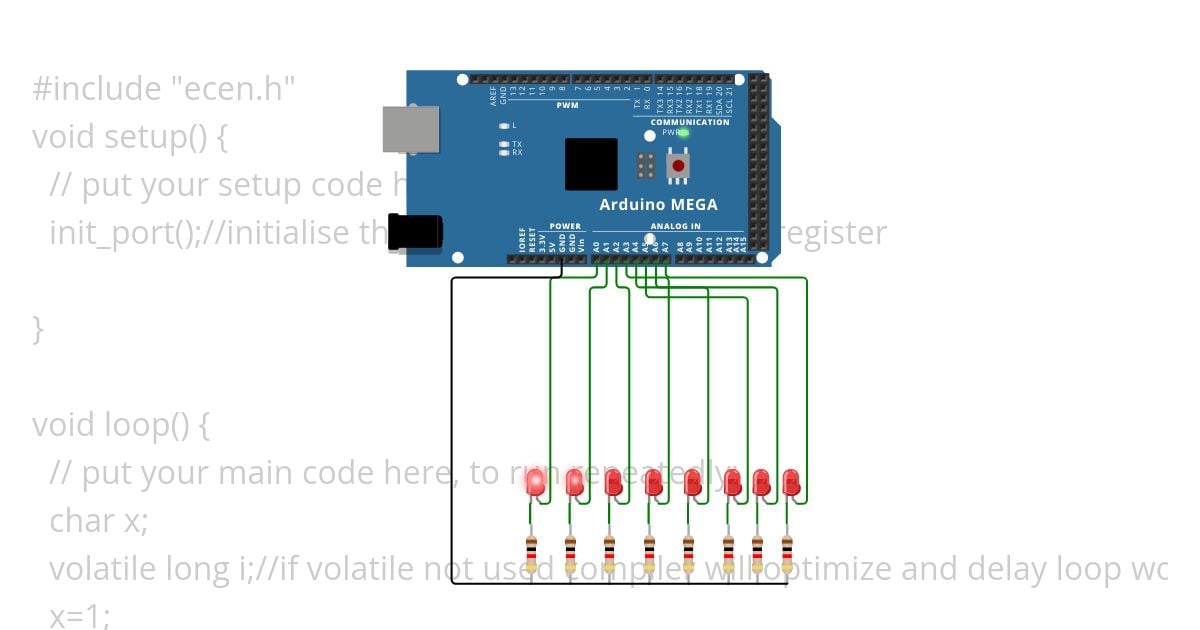 Embedded programming 1: Turn on LED's sequentially Copy simulation