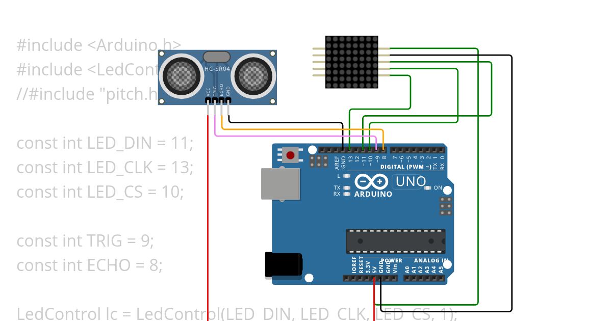 led matrix with ultrasonic with animation simulation