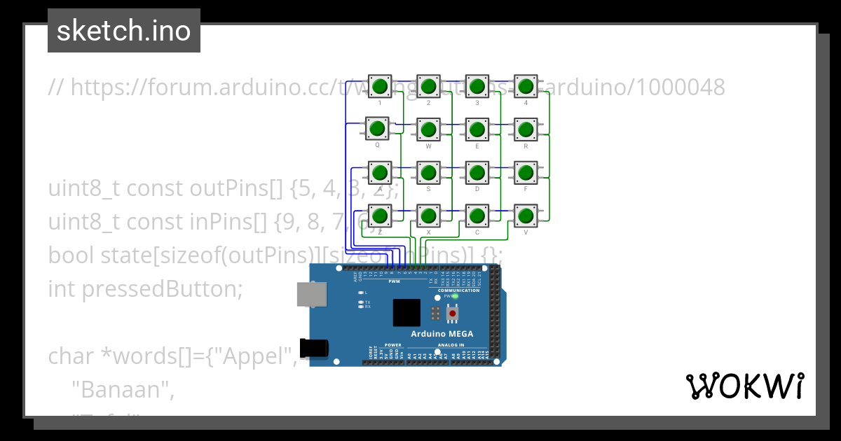 Button matrix buttons pressed - Wokwi ESP32, STM32, Arduino Simulator