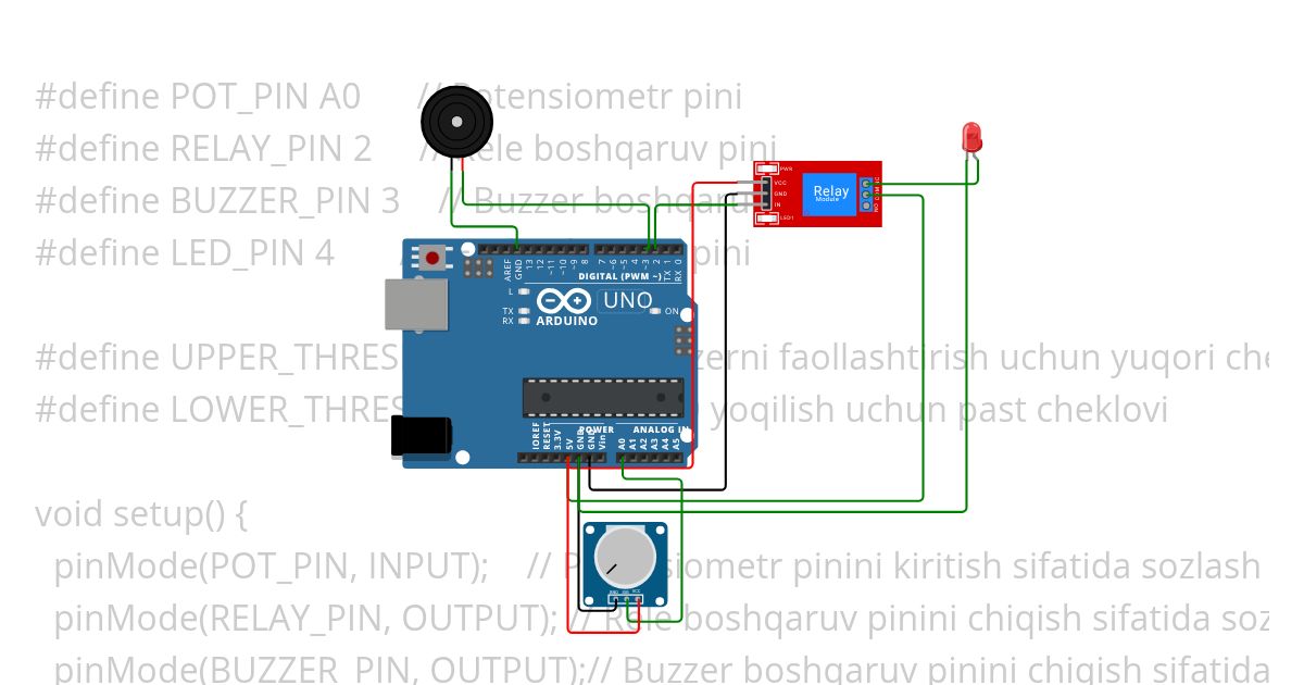 pnp transiztorli releni potensiometr orqali boshqarish simulation