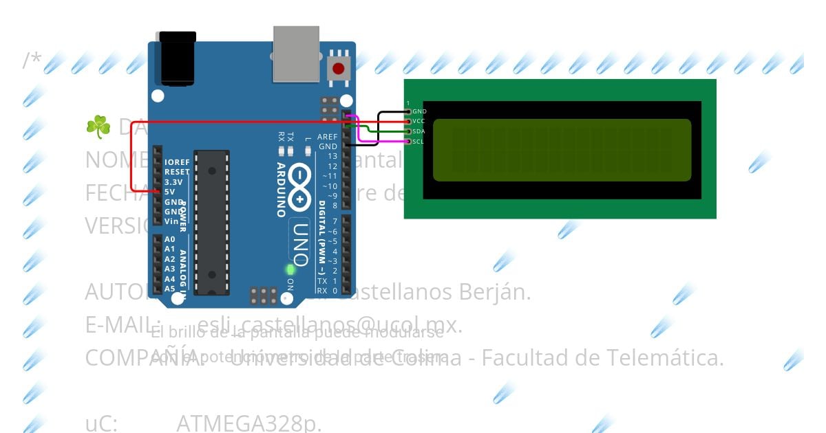 Arduino UNO - Pantalla LCD I2C 📺 simulation