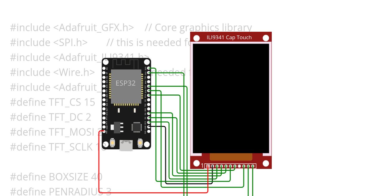 ESP32 + ILI9341 touch Simple Verificar simulation