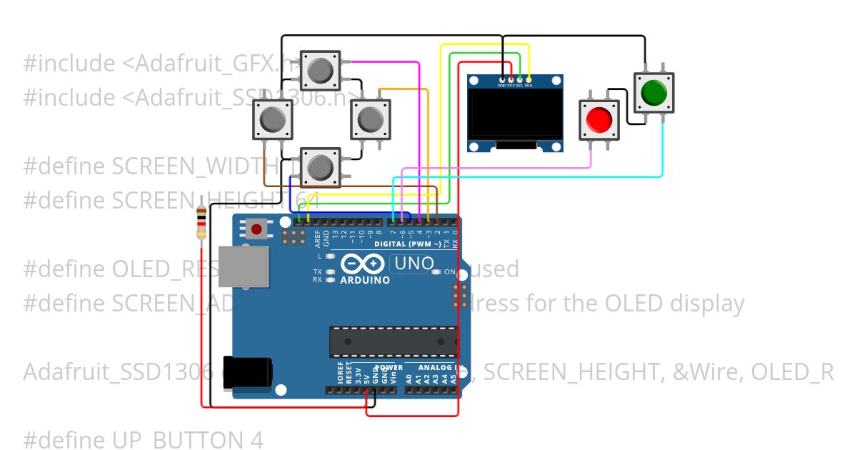 oled 128x64 moving text using button 2 simulation
