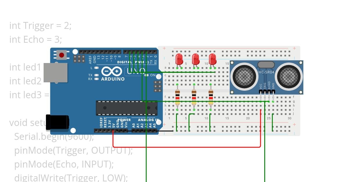 PRÁCTICA 15: LEDS Y SENSOR ULTRASONIDO simulation