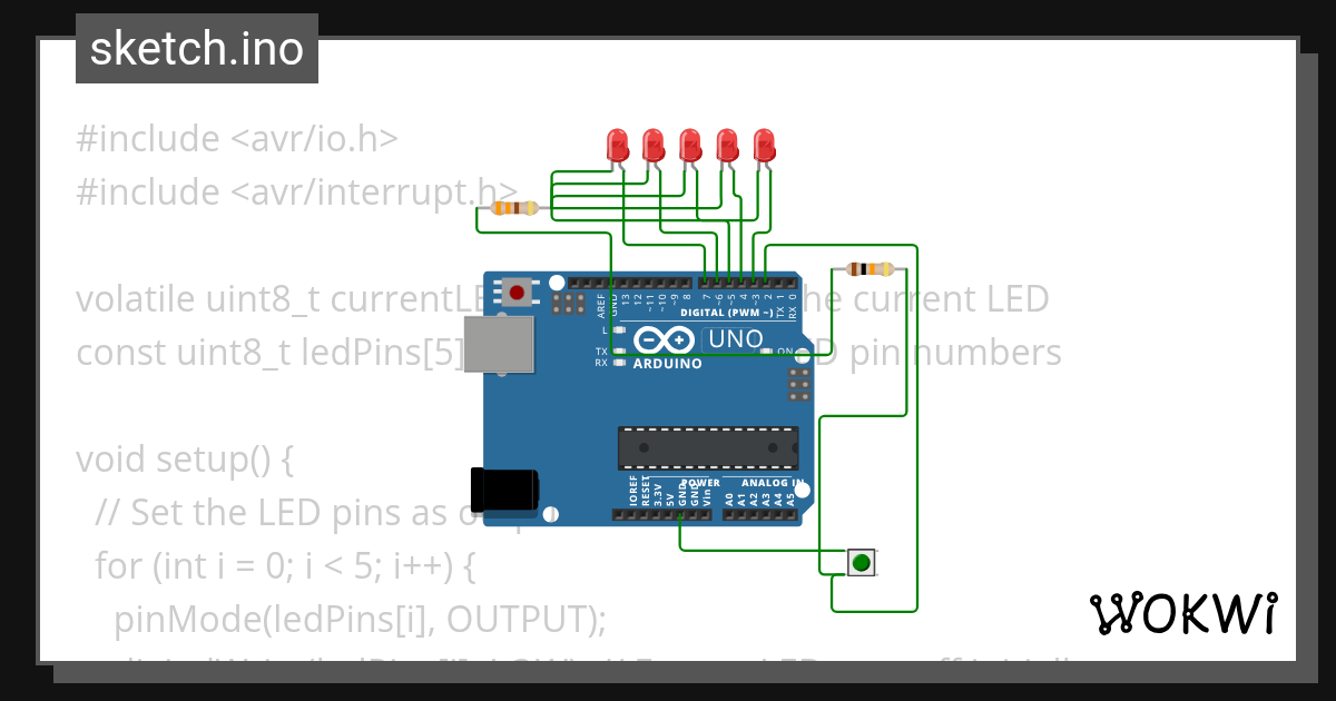 5 leds - Wokwi ESP32, STM32, Arduino Simulator