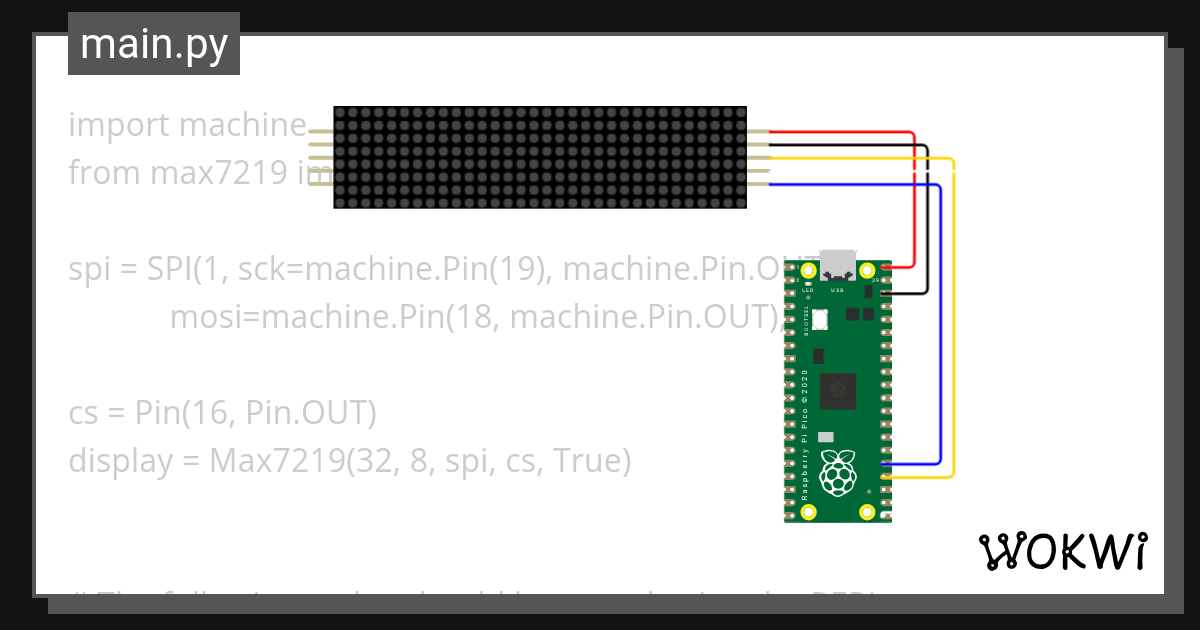 Micropython 8x8 Dot Matrix Test - Wokwi ESP32, STM32, Arduino Simulator