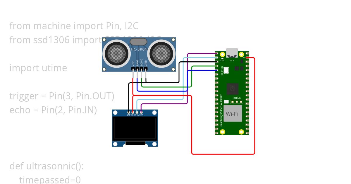 HC-SR04 Ultrasonic Distance Sensor with Raspberry Pi Pico - AFIQ HAZIM simulation