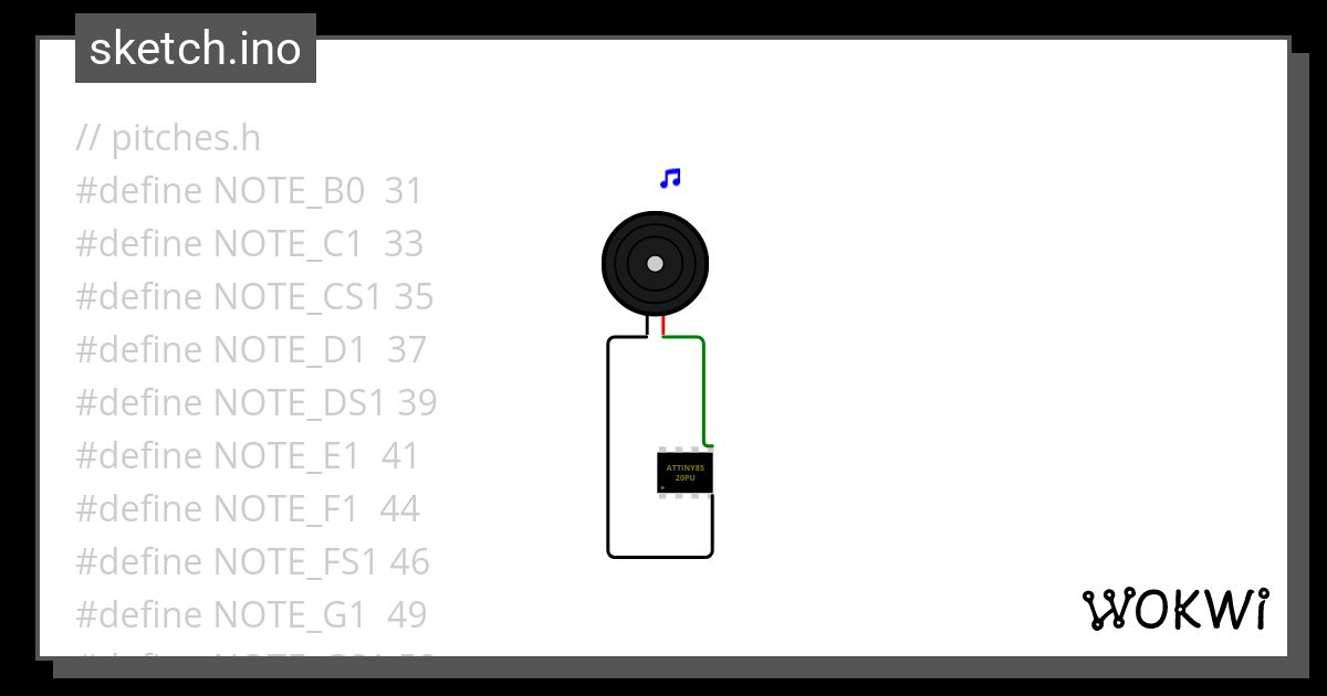 attiny85 Popcorn Musik - Wokwi ESP32, STM32, Arduino Simulator