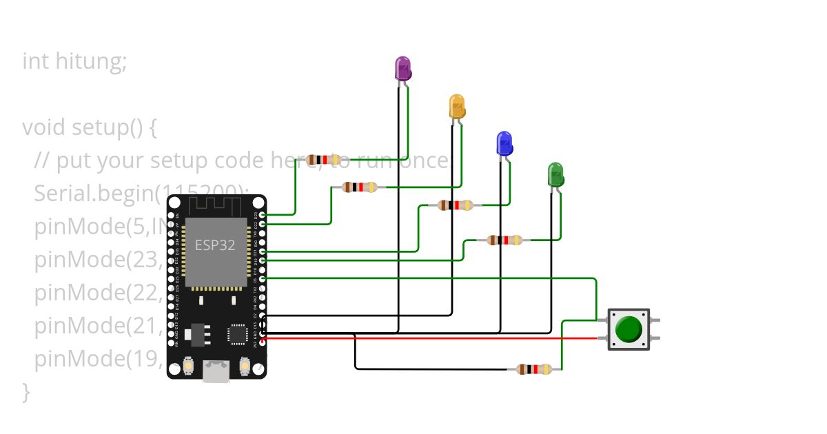 4 lampu 1 tombol nyala bergantian simulation