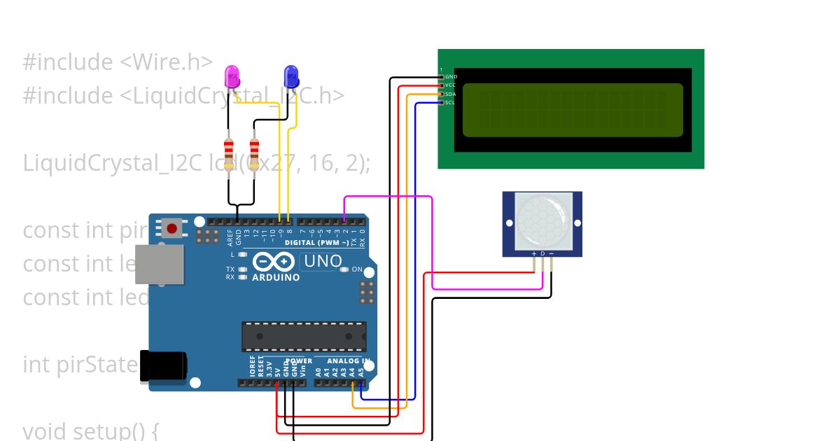 Pir dan lcd simulation