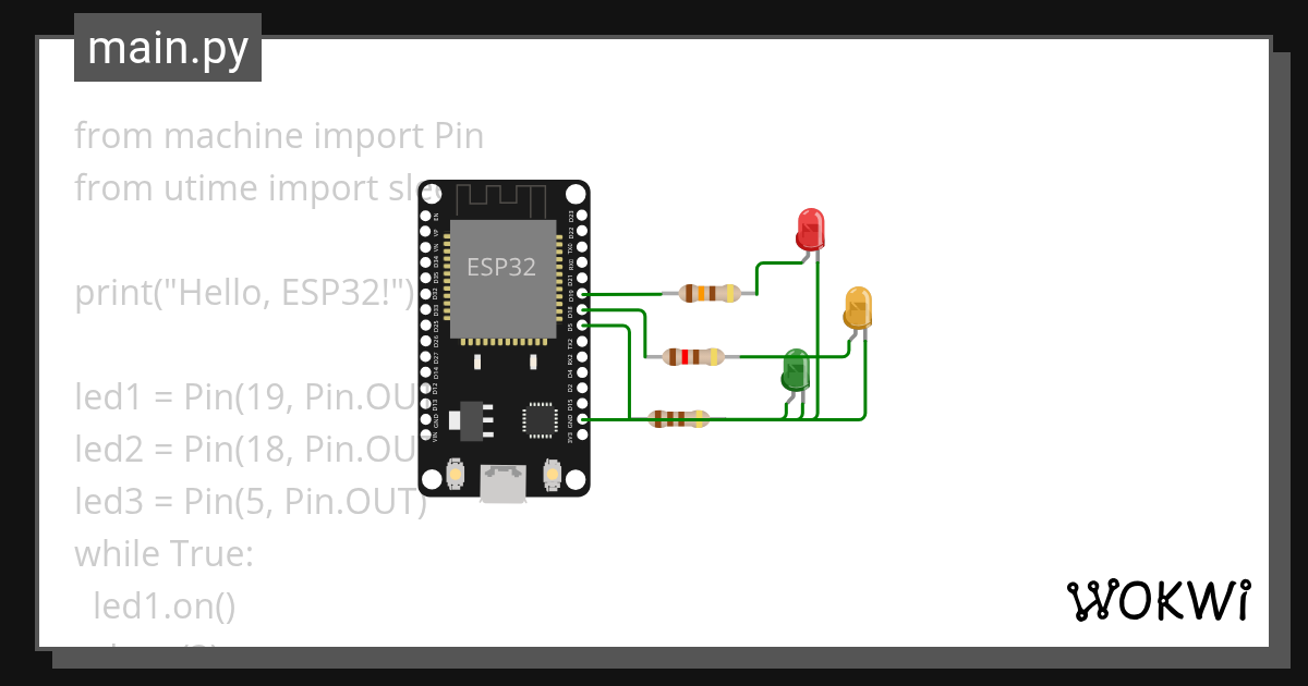 MicroPython Traffic Lights - Wokwi ESP32, STM32, Arduino Simulator