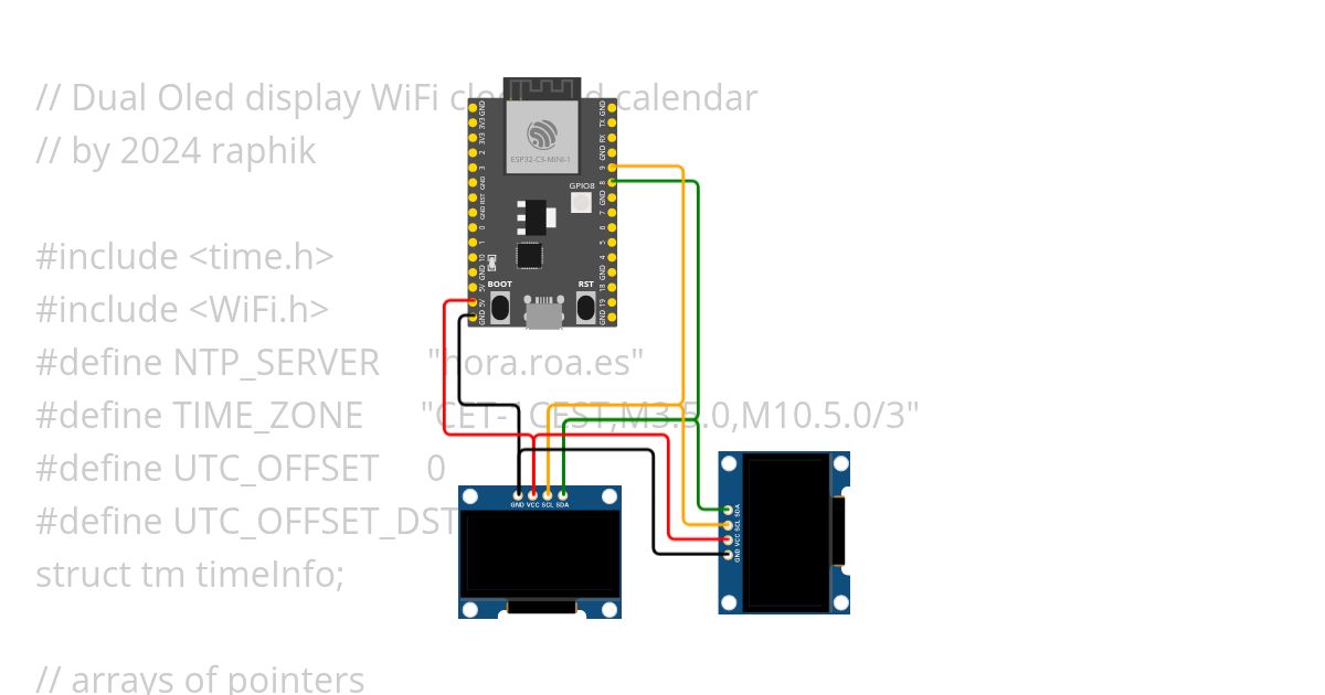 ESP32-C3 dual oled wifi clock and calendar simulation