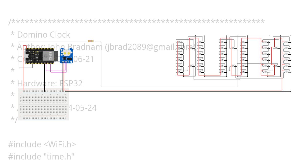 Uhr Domino Clock ESP32 mit NTP OK simulation