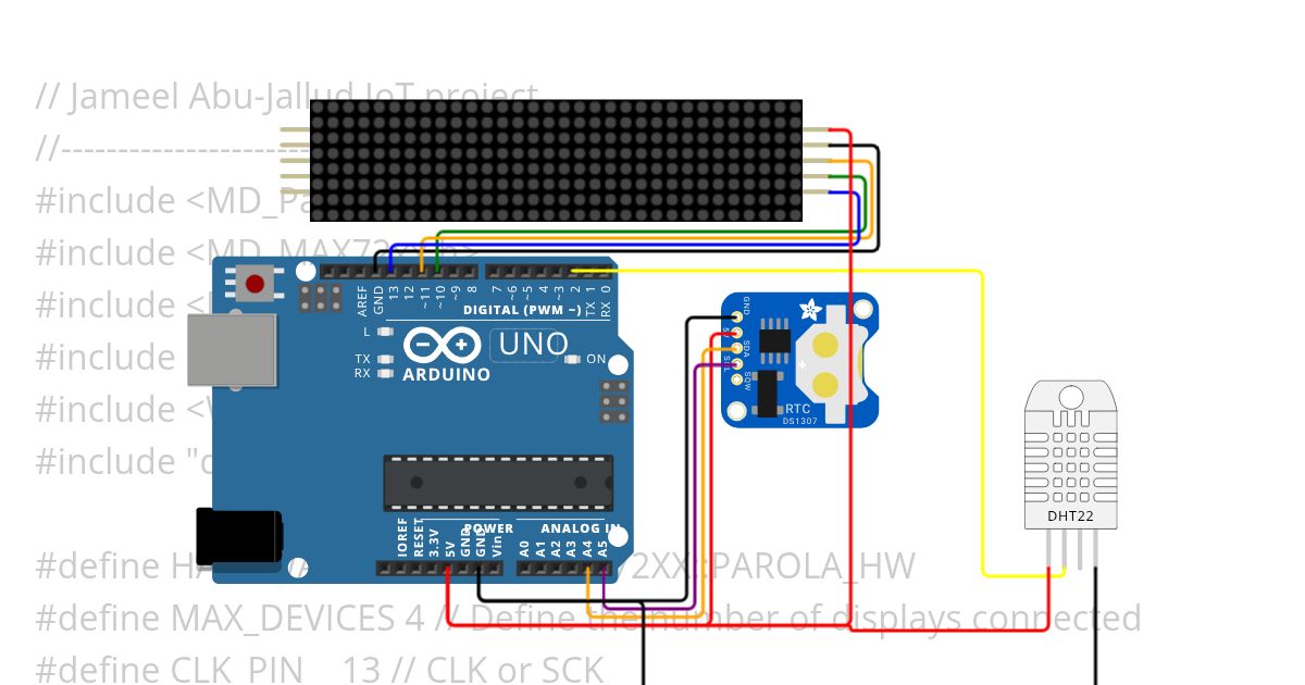 Matrix Clock and Temperature Display simulation