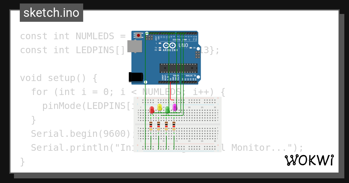Blink 4- Arrays - Wokwi ESP32, STM32, Arduino Simulator