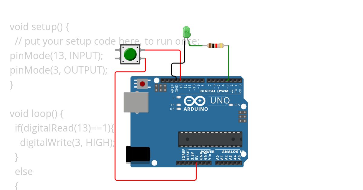 LED blink with pushbutton 1b simulation