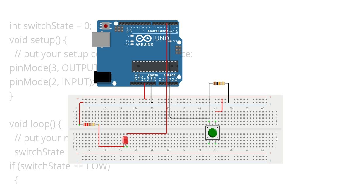 Arduino  edna dioda i pushbuttom simulation