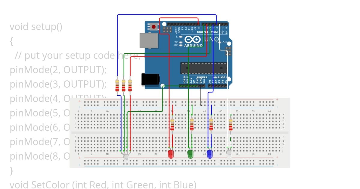 RGB dioda i 4 diodi simulation