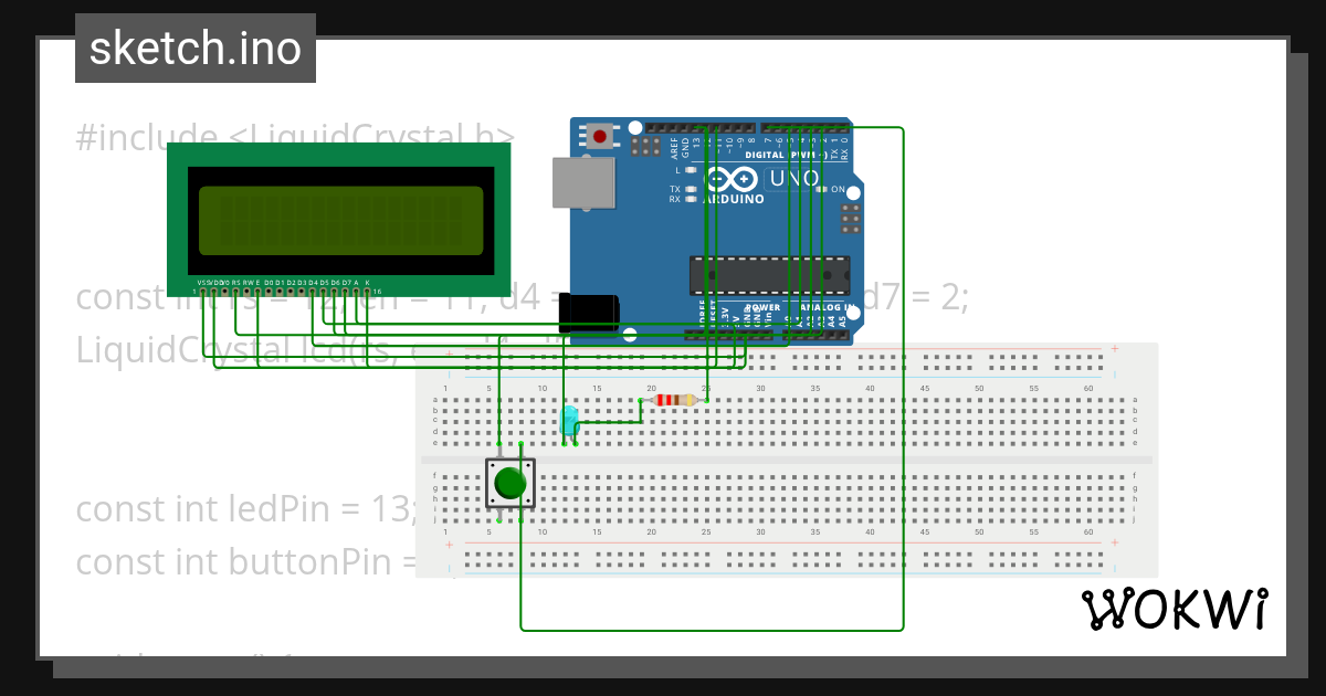 LCD Push Button Led Diodа Staticno - Wokwi ESP32, STM32, Arduino Simulator