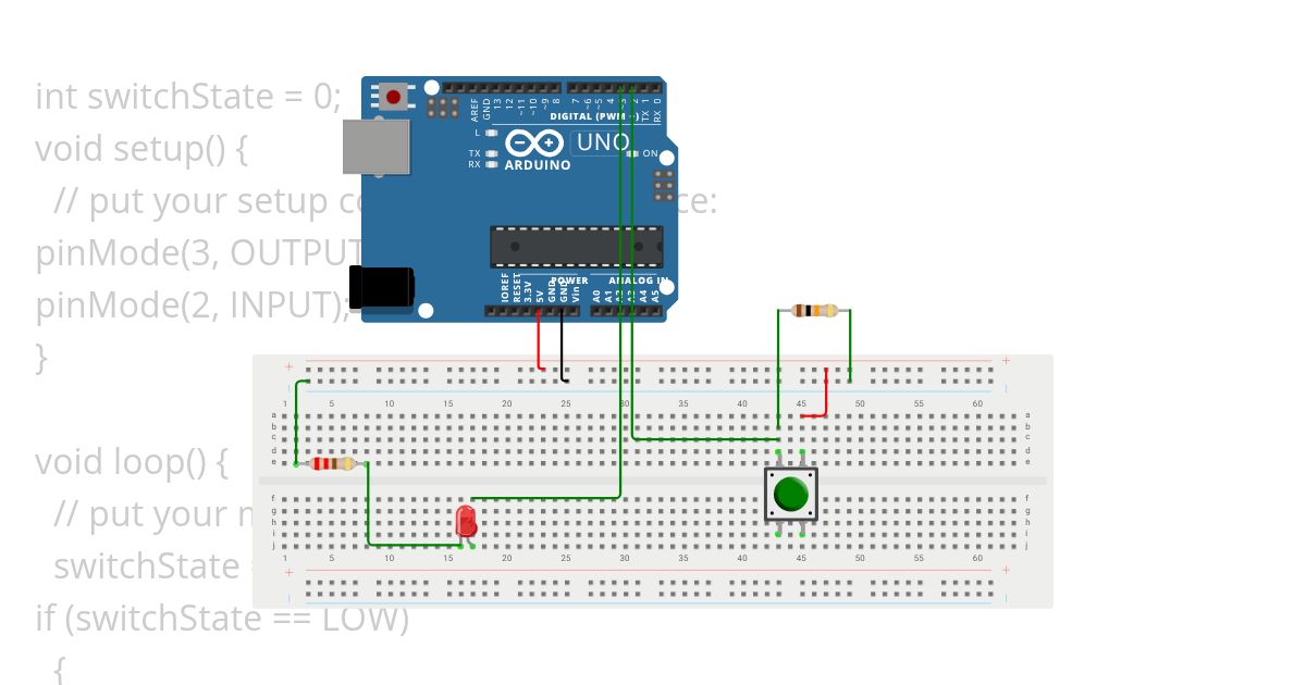 1 dioda i pushbutton simulation
