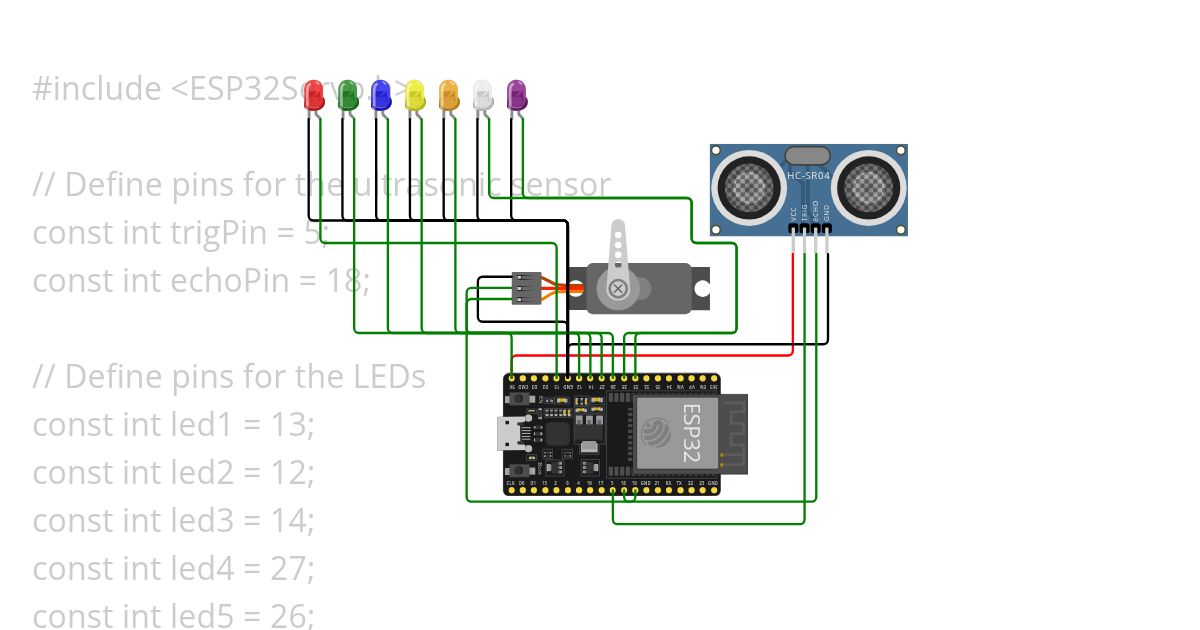 rainbow led control by ultrasonic sensor + servo motor Copy simulation