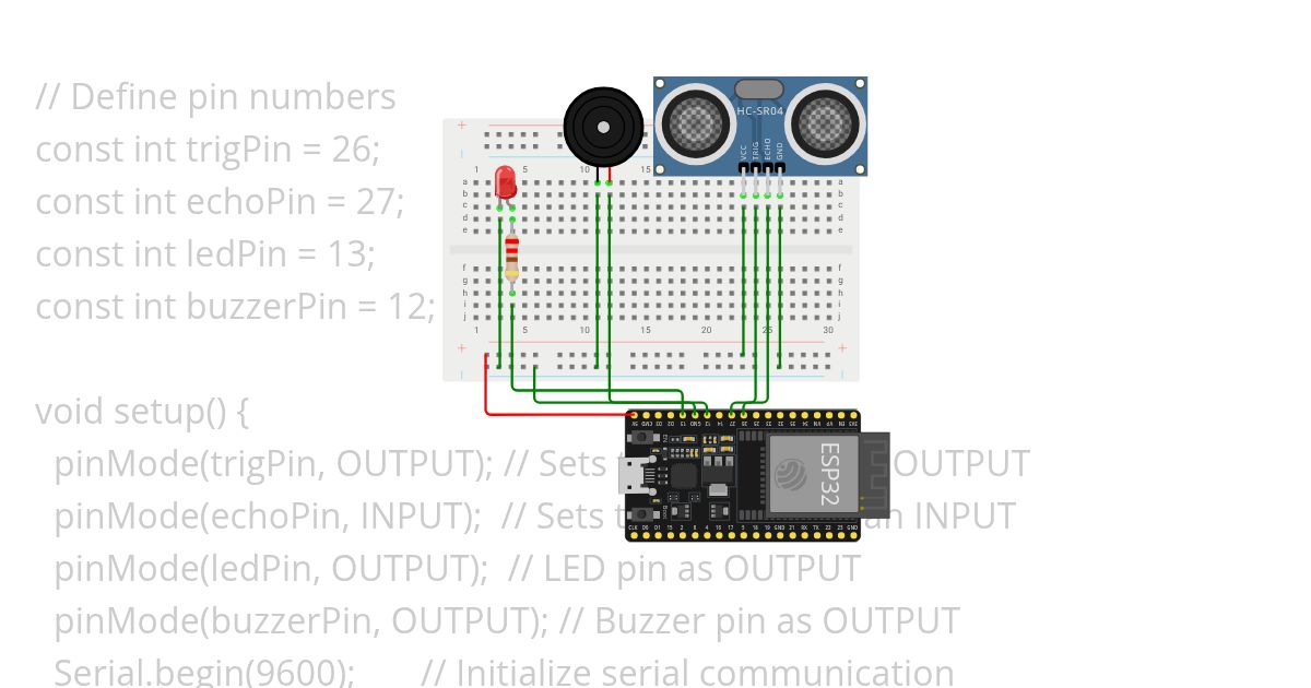 ULTRASONIC + LED +BUZZER (ADD MELODY) Copy simulation
