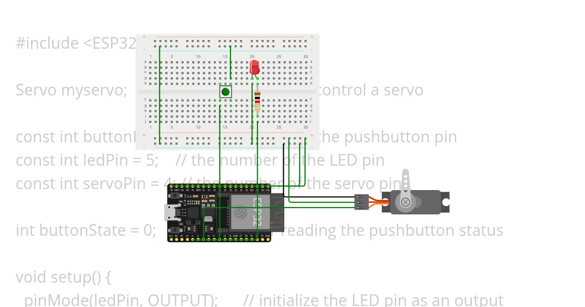 Servo + led + push button Copy simulation