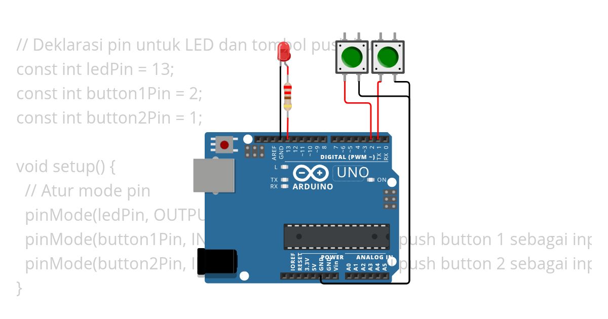 Perc 1, 1 led 2 push button simulation
