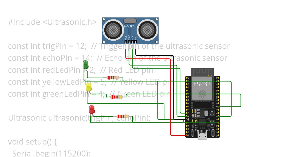 ultrasonic with 3 LED   simulation
