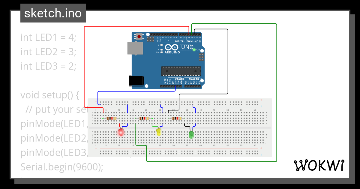 ARDUINO UNO DENGAN PROJECT BOARD DASAR RESISTOR LED 3 PIN OUT BERJALAN