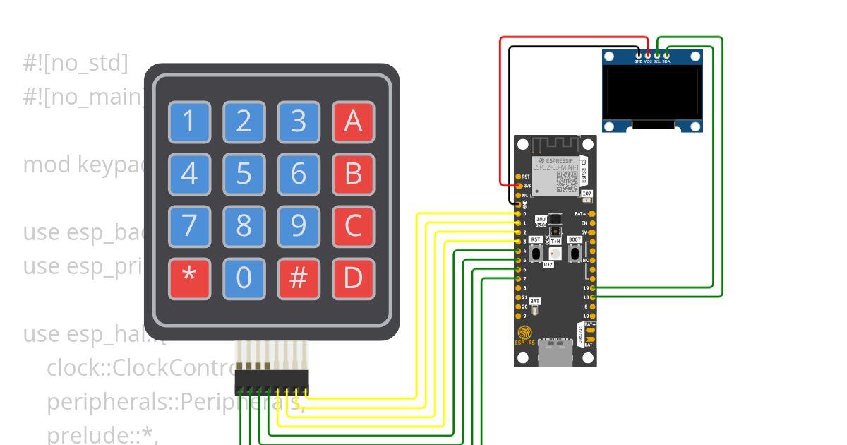 ESP32-C3 4x4 Keypad OLED simulation