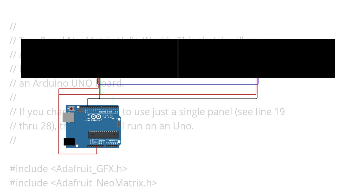 UNO Two Panel Neomatrix Hello World simulation