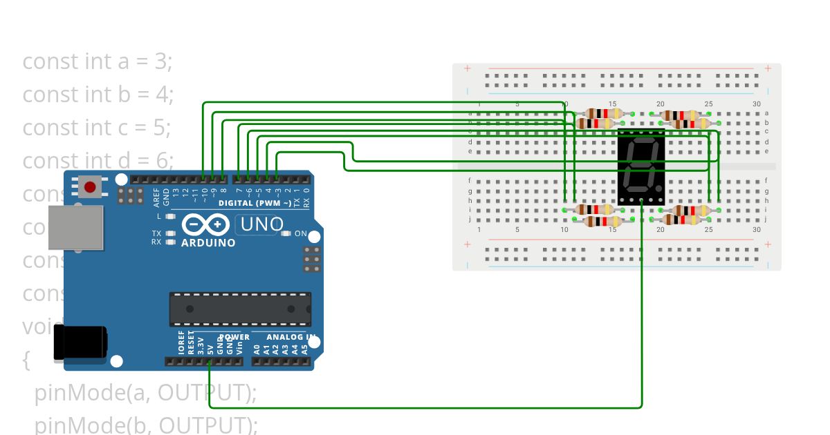Running a seven segment display single digit  simulation