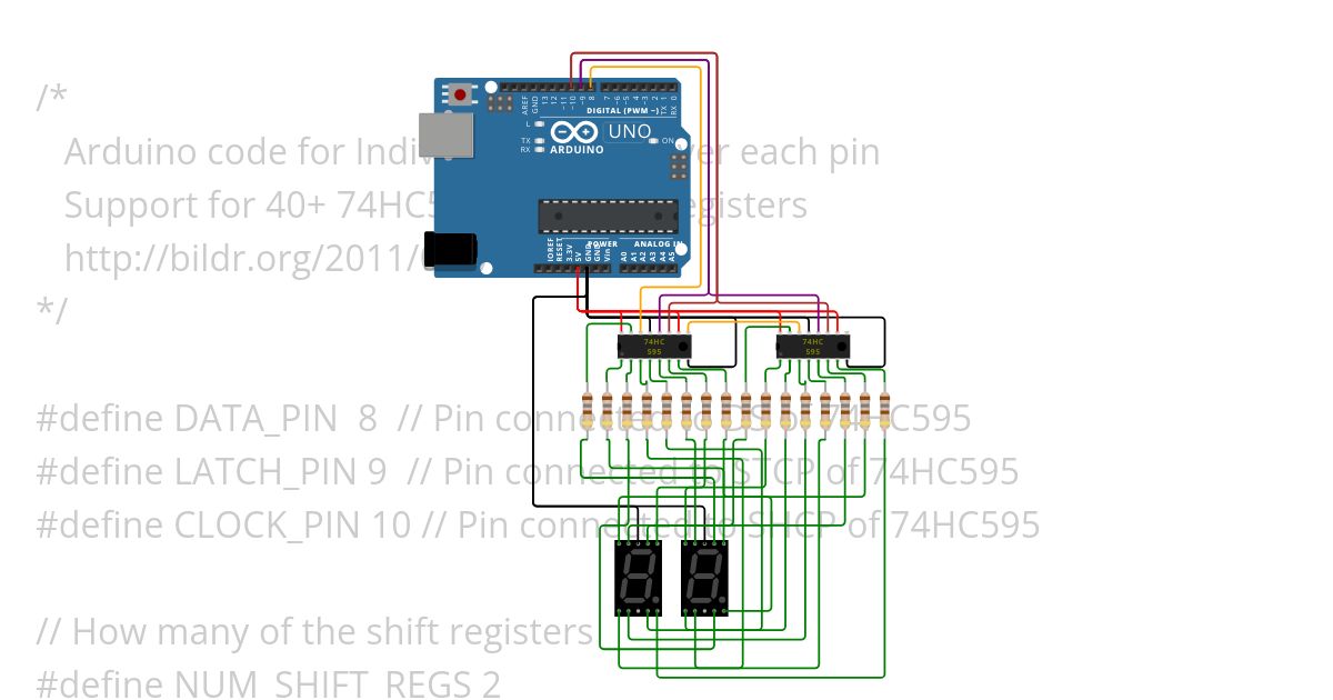 shift-register with 2 digit 7 segment simulation