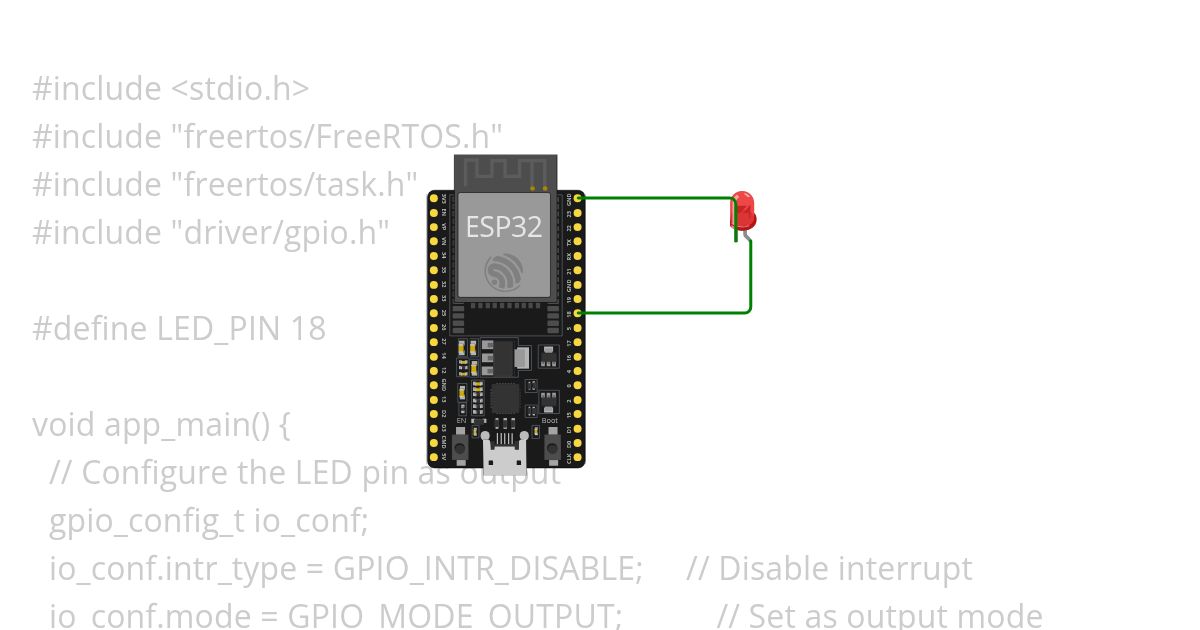 ESP32 with LED using C programming simulation