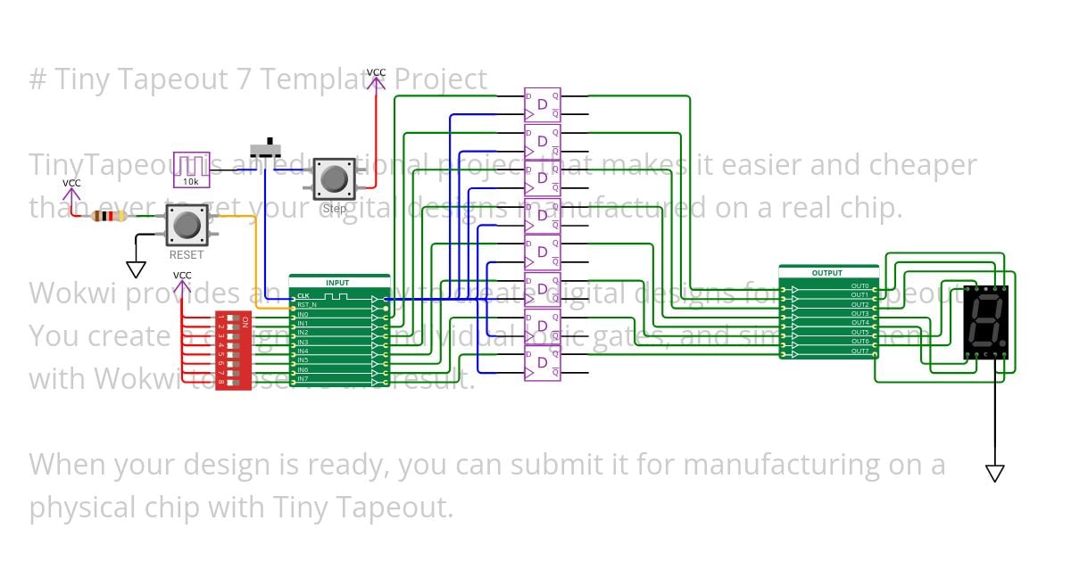 Tiny Tapeout 7 - Eight Bit Register simulation