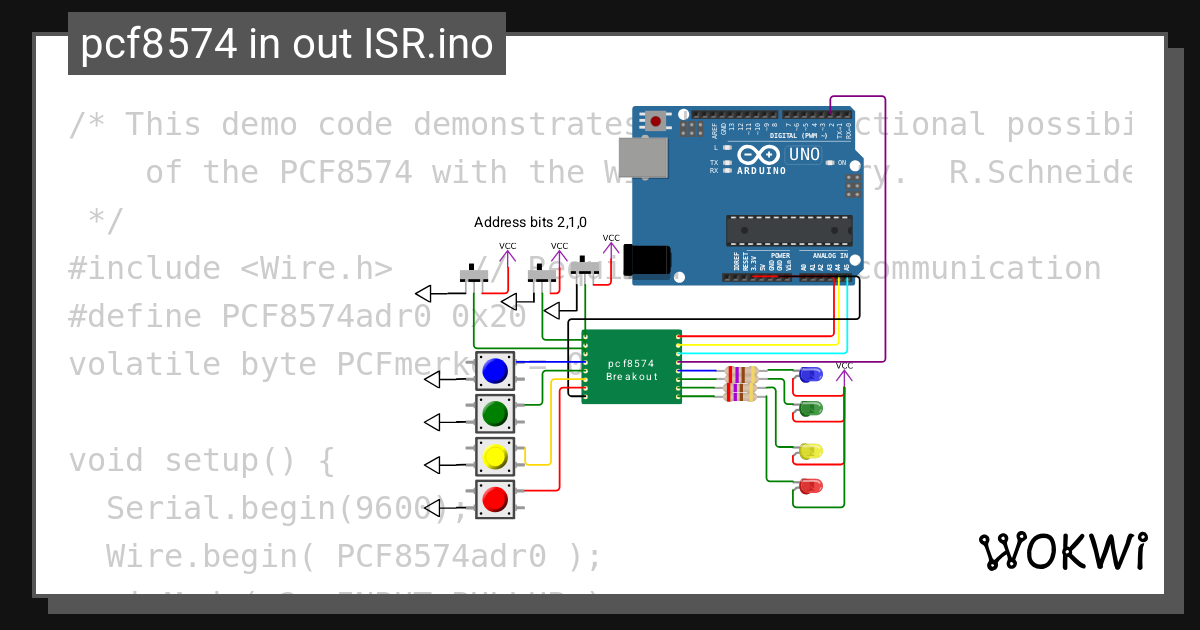 pcf8574 in out 13 ISR - Wokwi ESP32, STM32, Arduino Simulator