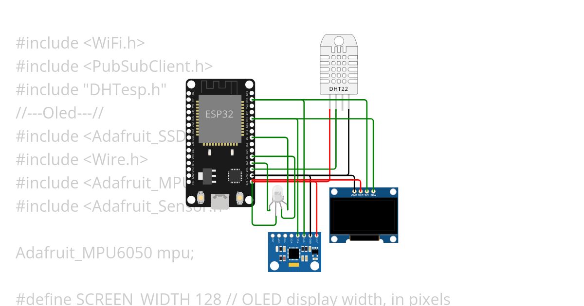 esp32 ssd1306 mpu6050 dhy22 rgb led Device simulation