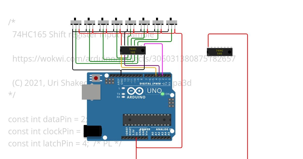 Shift register 7HC165 input & 7HC595 Output simulation