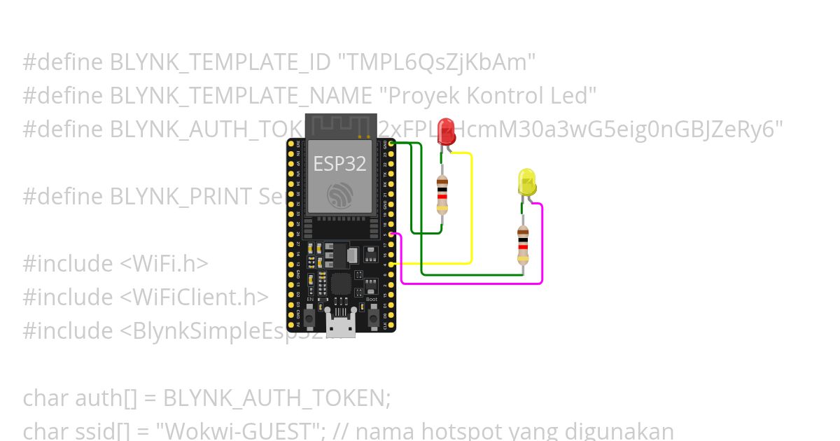 Kontrol 2 Led dengan Blynk simulation