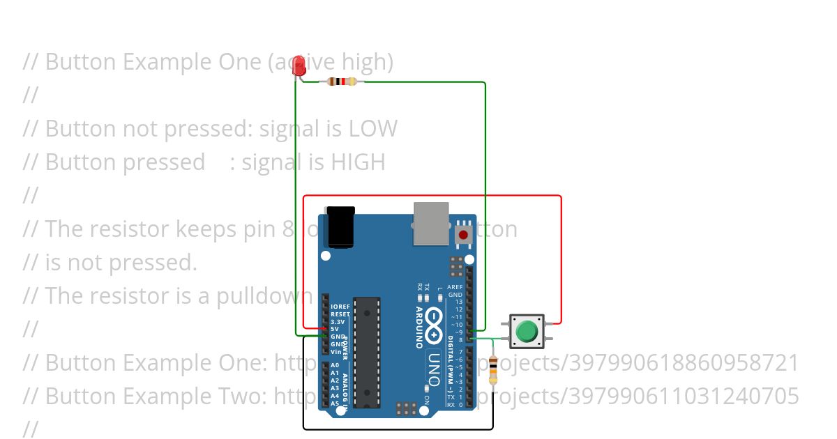 Button Example One (active high) simulation