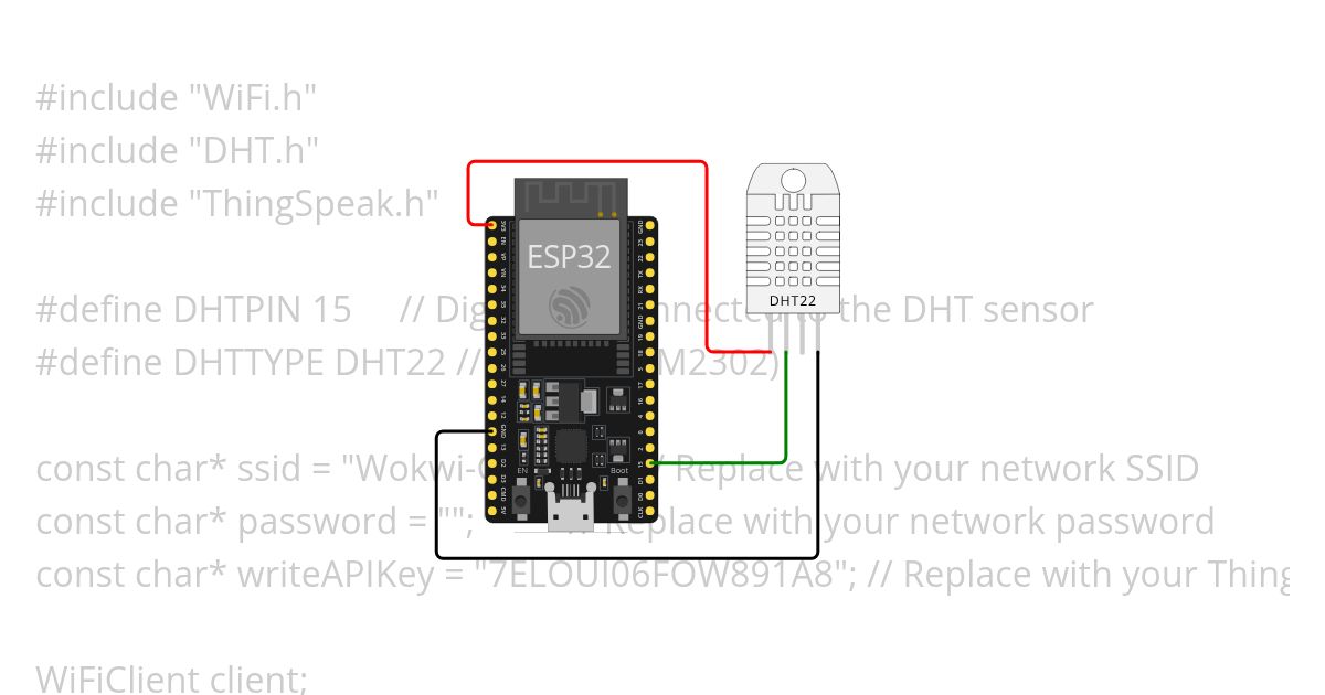 Building a temperature sensor using an ESP32 microcontroller and a DHT22 sensor simulation