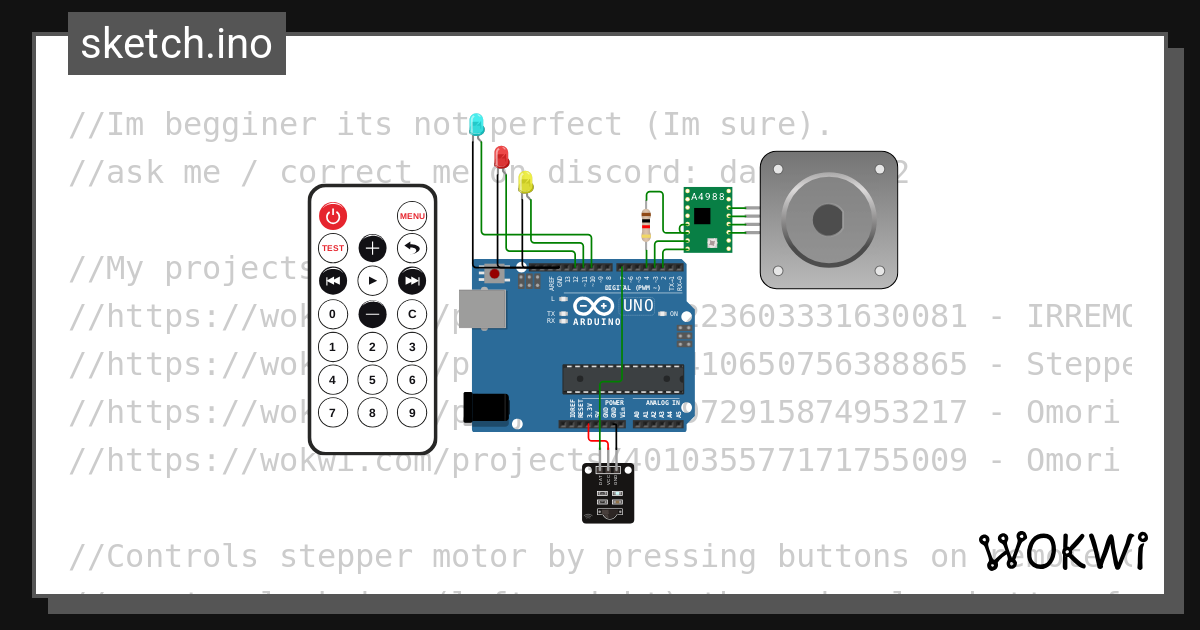 Stepper Motor two direction IRREMOTE control + LEDs for visual - Wokwi ...